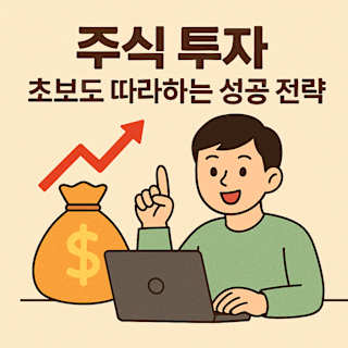주식 투자, 초보도 따라하는 성공 전략 썸네일 일러스트 (1:1 비율)