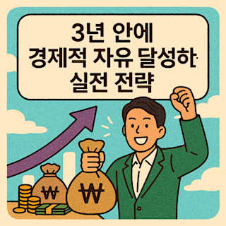 3년 안에 경제적 자유 달성 실전 전략 블로그 썸네일 일러스트