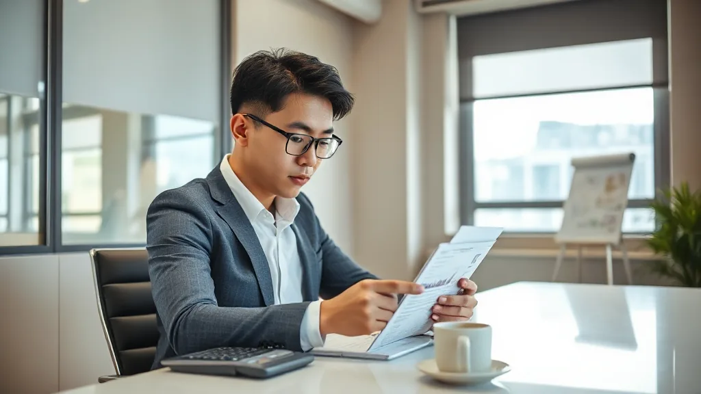 business professional reviewing financial documents on tablet in modern office