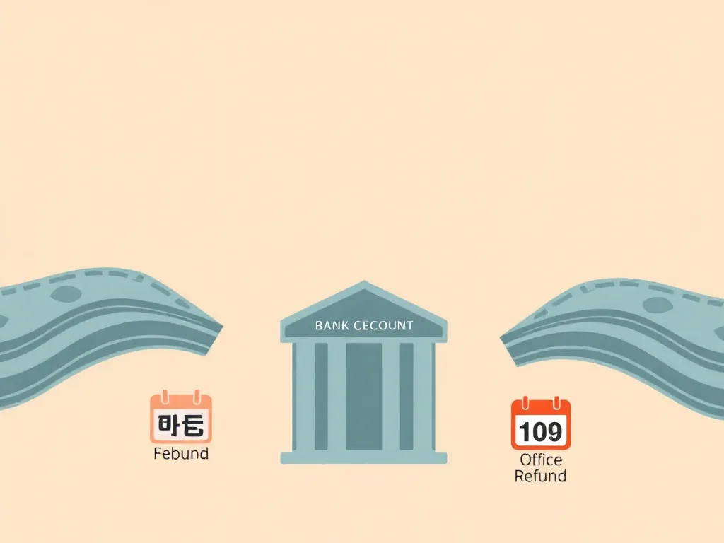 회사 환급과 국세청 환급의 시점 차이를 돈의 흐름으로 그린 일러스트