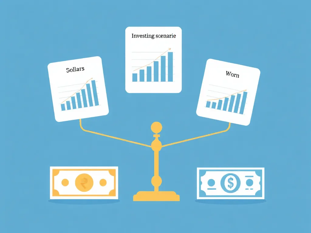 원달러 환율 실질금리 분석을 보여주는 확대경과 상승 차트 일러스트