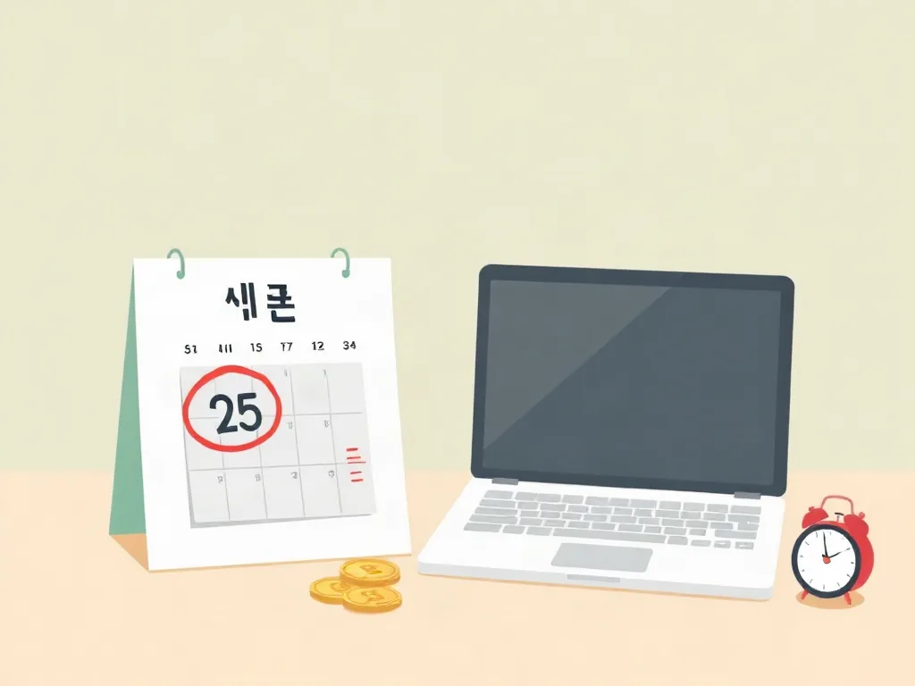 1월 25일 신고 기한이 빨간 원으로 표시된 달력과 노트북 일러스트