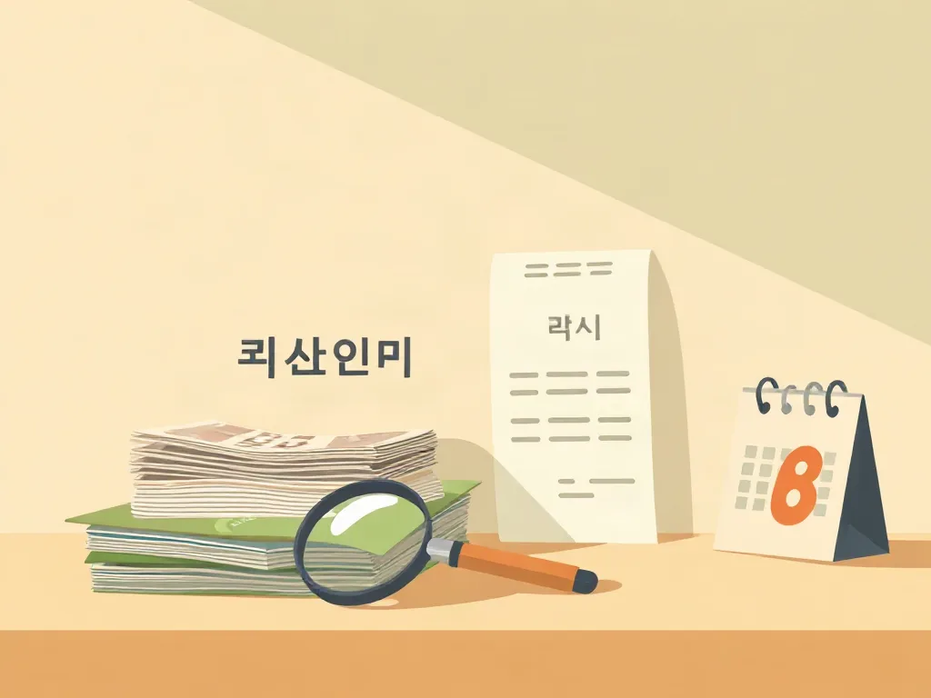 카드와 영수증을 돋보기로 살펴보는 책상