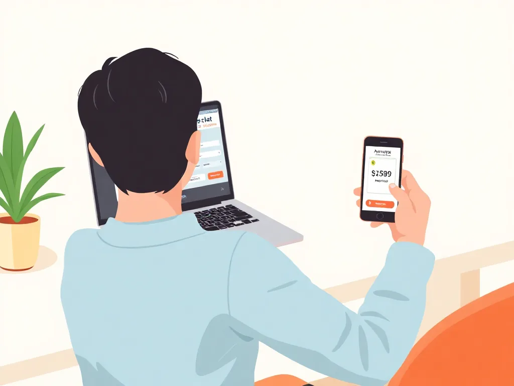 직장인이 스마트폰과 노트북으로 환급금을 확인하는 일러스트