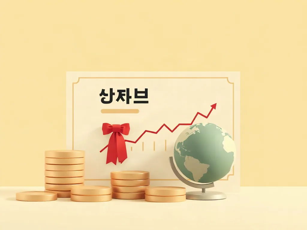 동전 더미 위에 놓인 인증서와 상승 차트, 작은 지구본이 담긴 벡터 일러스트