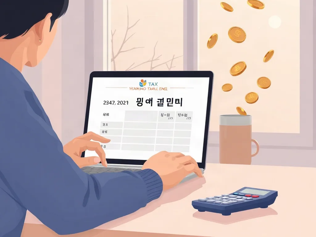 연말정산 환급금을 노트북으로 확인하는 사람
