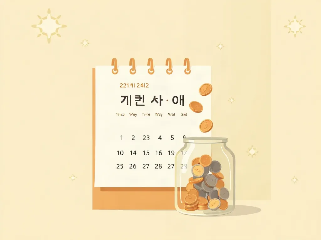 12월에서 1월로 넘어가는 달력과 저금통 일러스트