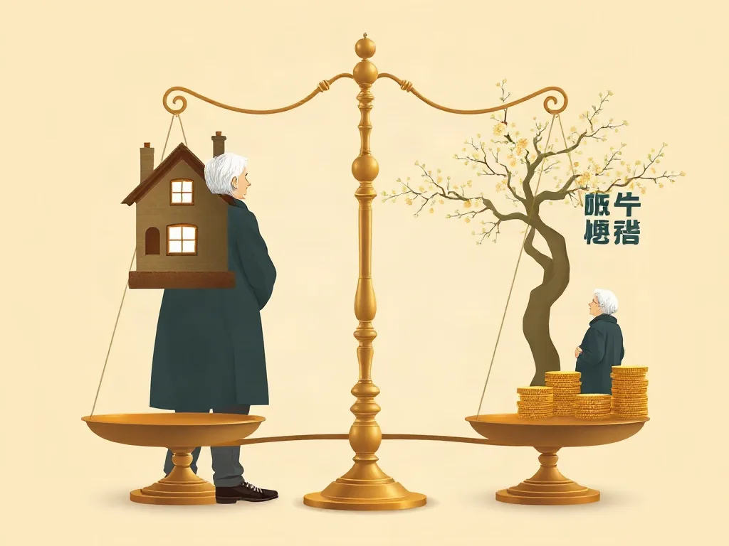저울 위 집과 금화를 비교하는 상속세 일러스트